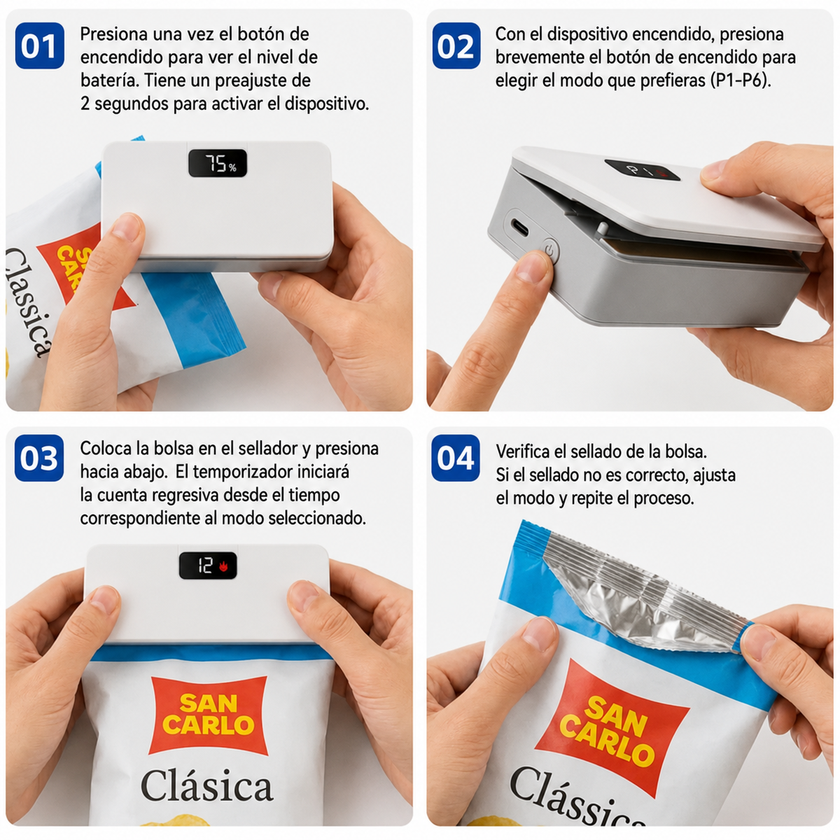Sellador de bolsas de plástico, Mini máquina de sellado de bolsas térmicas 2 en 1